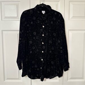 Marla Duran Shirt Womens XL Black Velvet Burnout Floral Button Front Whimsigoth